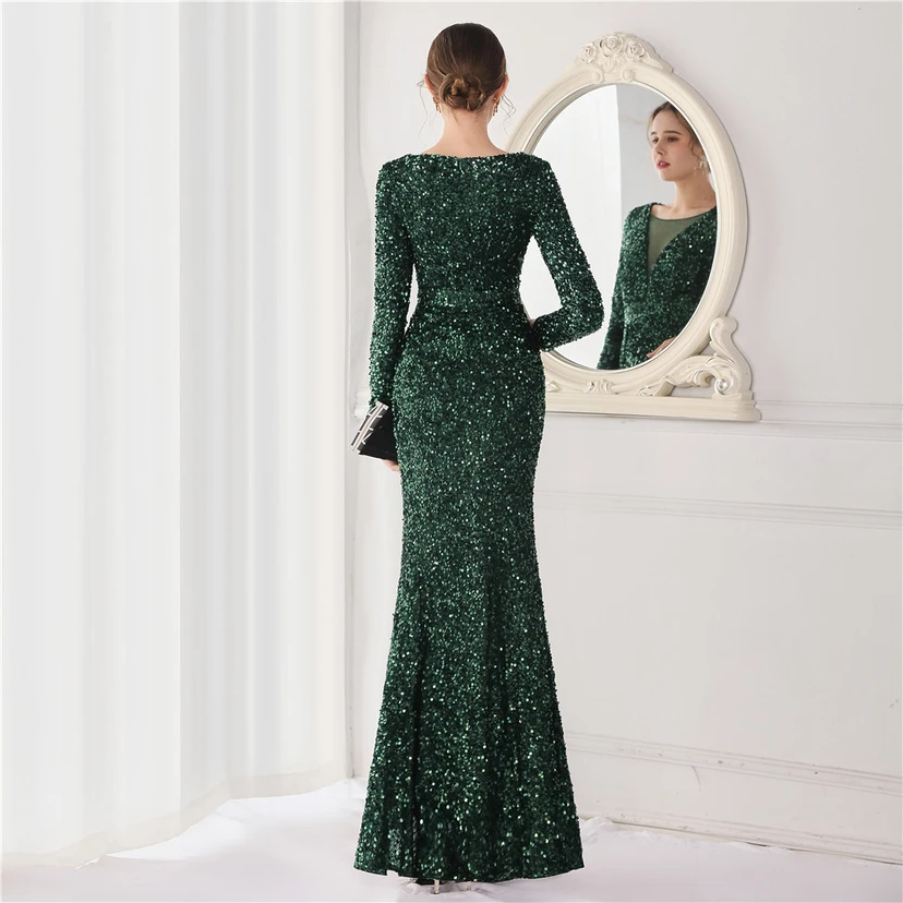 Elegantes, langes Paillettenkleid mit langen Ärmeln und Meerjungfrauenschnitt – ein Abendkleid im Aura-Queen-Stil für festliche Anlässe. view 30