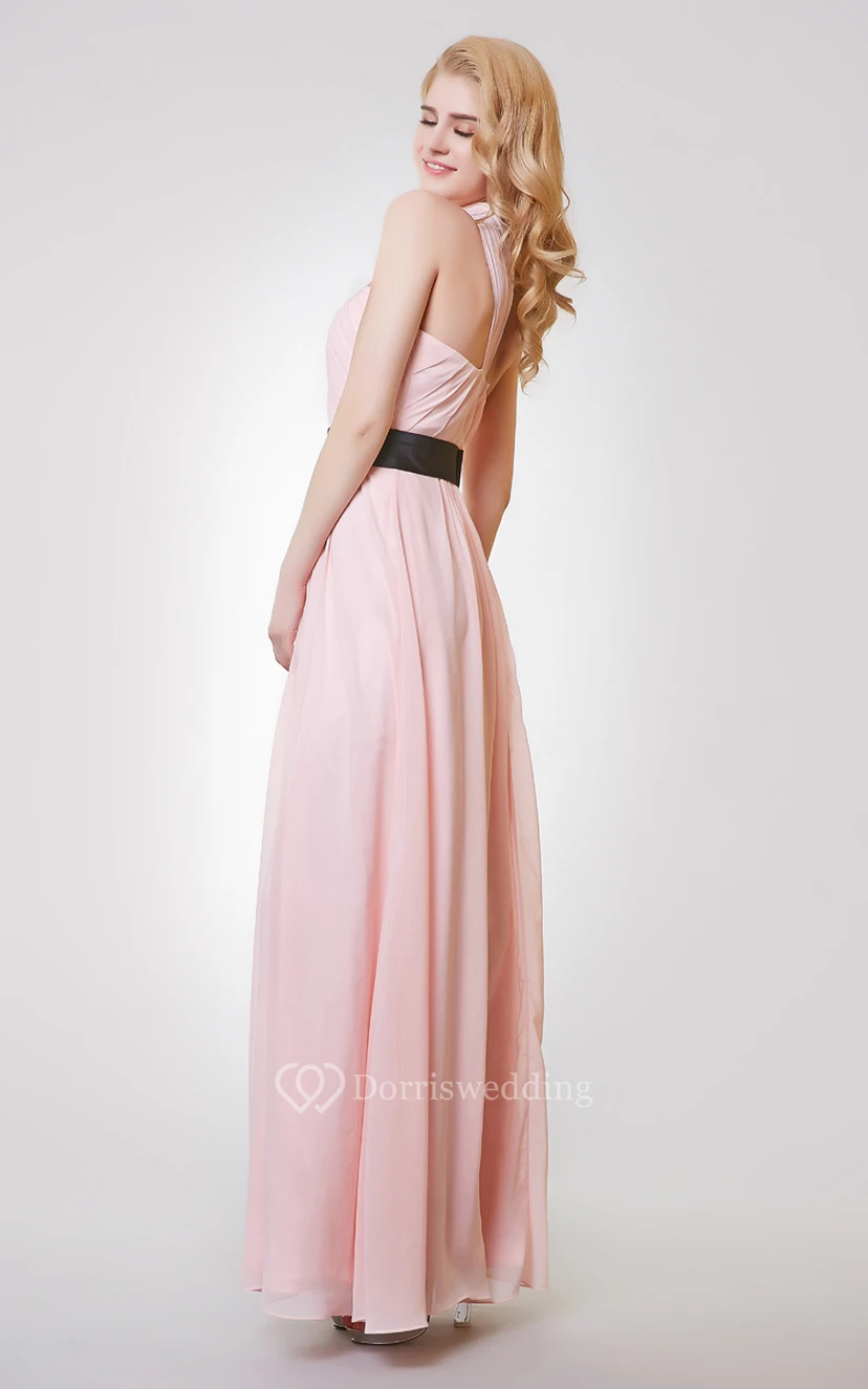 Sleeveless A-line Long Chiffon Dress With Ruching view 2