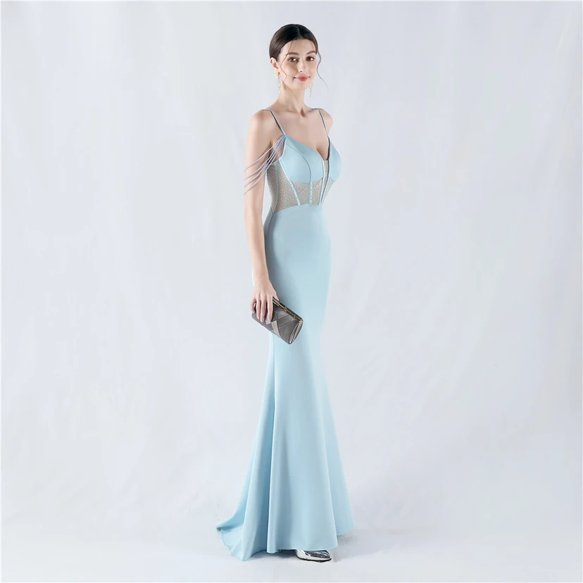 Vestido de noche con cintura de espiga, bordado de diamantes de imitación, ideal para banquetes y presentaciones. view 42