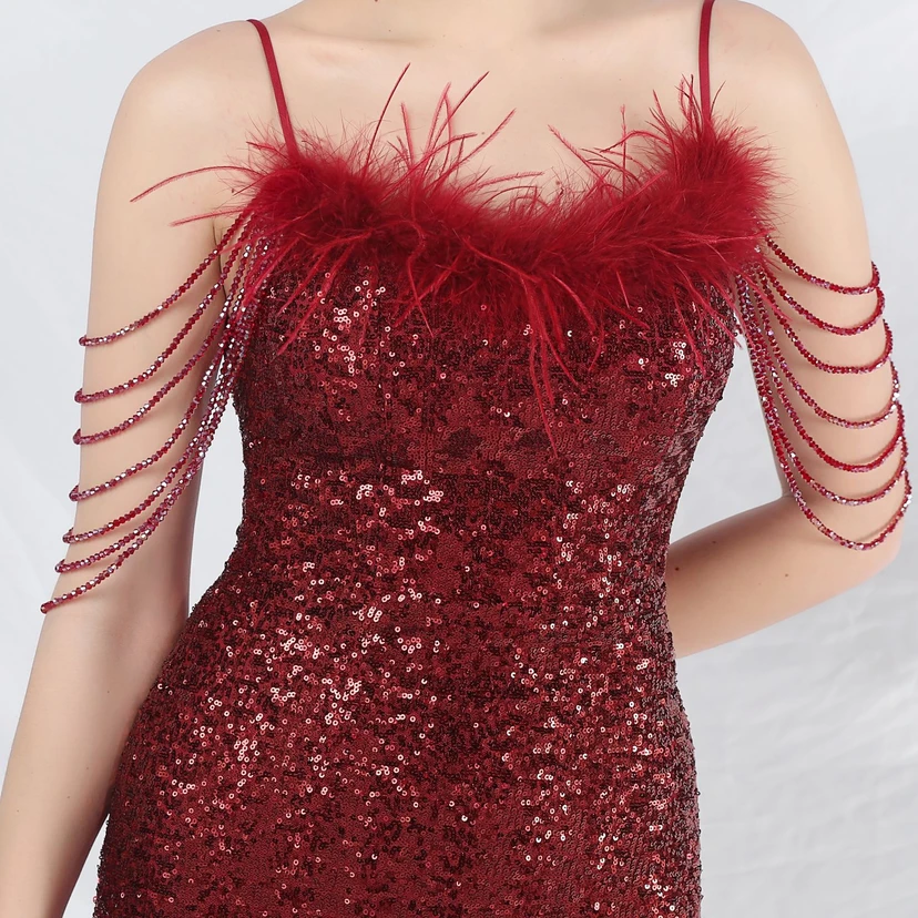 Craft Beaded Ostrich Feather Fantasy Sequined Long Evening Dress view 17