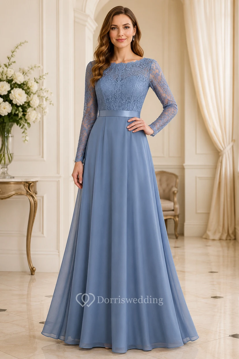 steel blue long sleeve dress GLAM Ruffled Shirred Steel Blue Dress