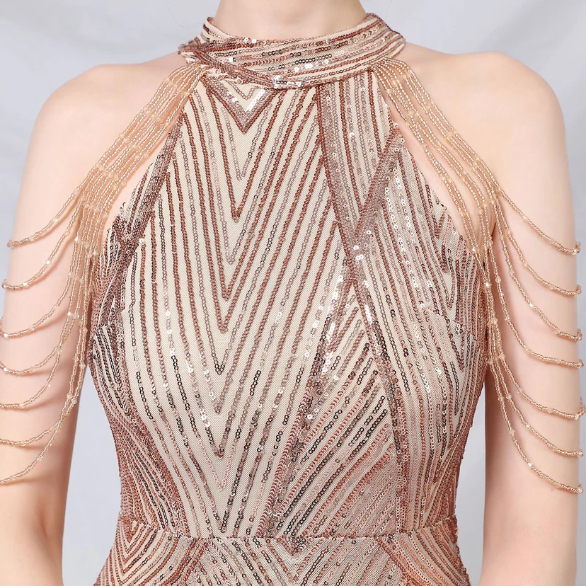Robe de soirée élégante à col halter et sequins, allure de reine, style banquet, longue robe de soirée sirène à sequins, style star, glamour et décontracté. view 40