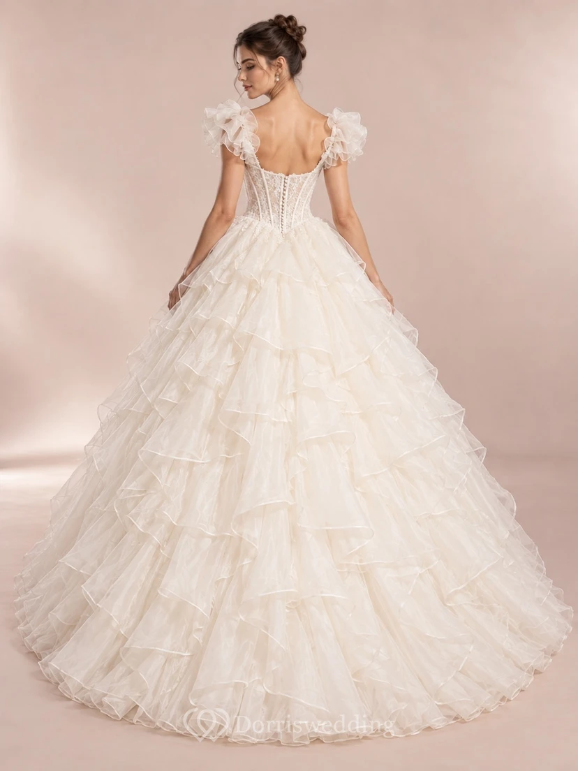 Ballkleid aus Organza mit herzförmigem Herzausschnitt, kurzen Ärmeln und Stufenrock view 2