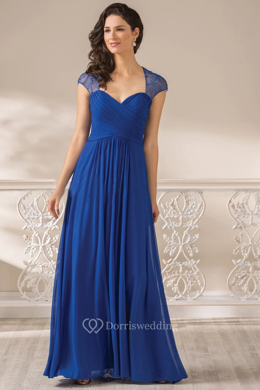 Cap-Sleeved A-Line Mother Of The Bride Dress With Illusion Beaded Back