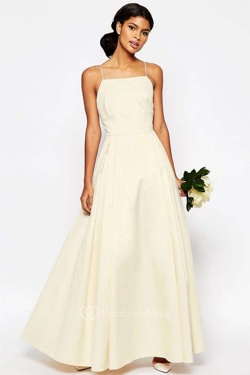 A-Line Long Spaghetti Sleeveless Wedding Dress view 3