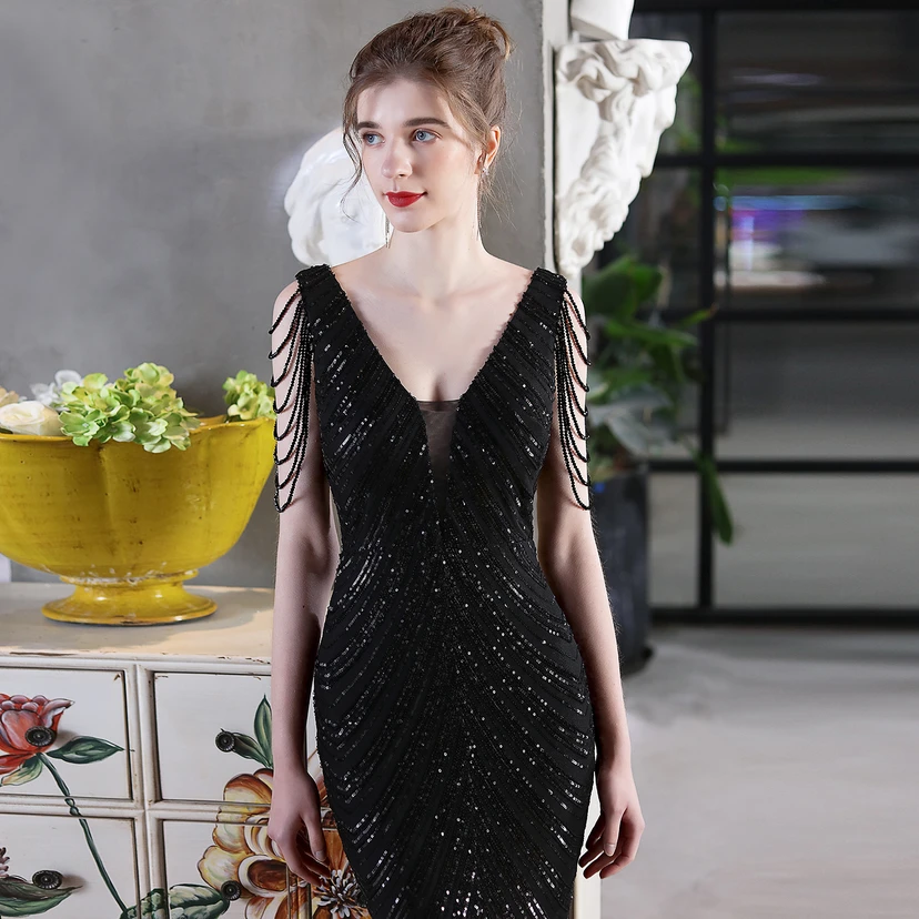 Paillettenbesetztes Meerjungfrauenkleid für Auftritte, Internet-Promi-Events, Bankette, Automodelle, Etikette, Abendkleid view 21