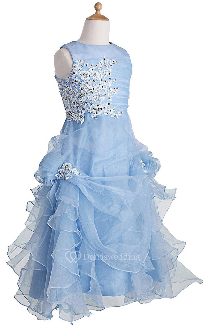 Sleeveless A-line Appliqued Dress With Ruffles view 2
