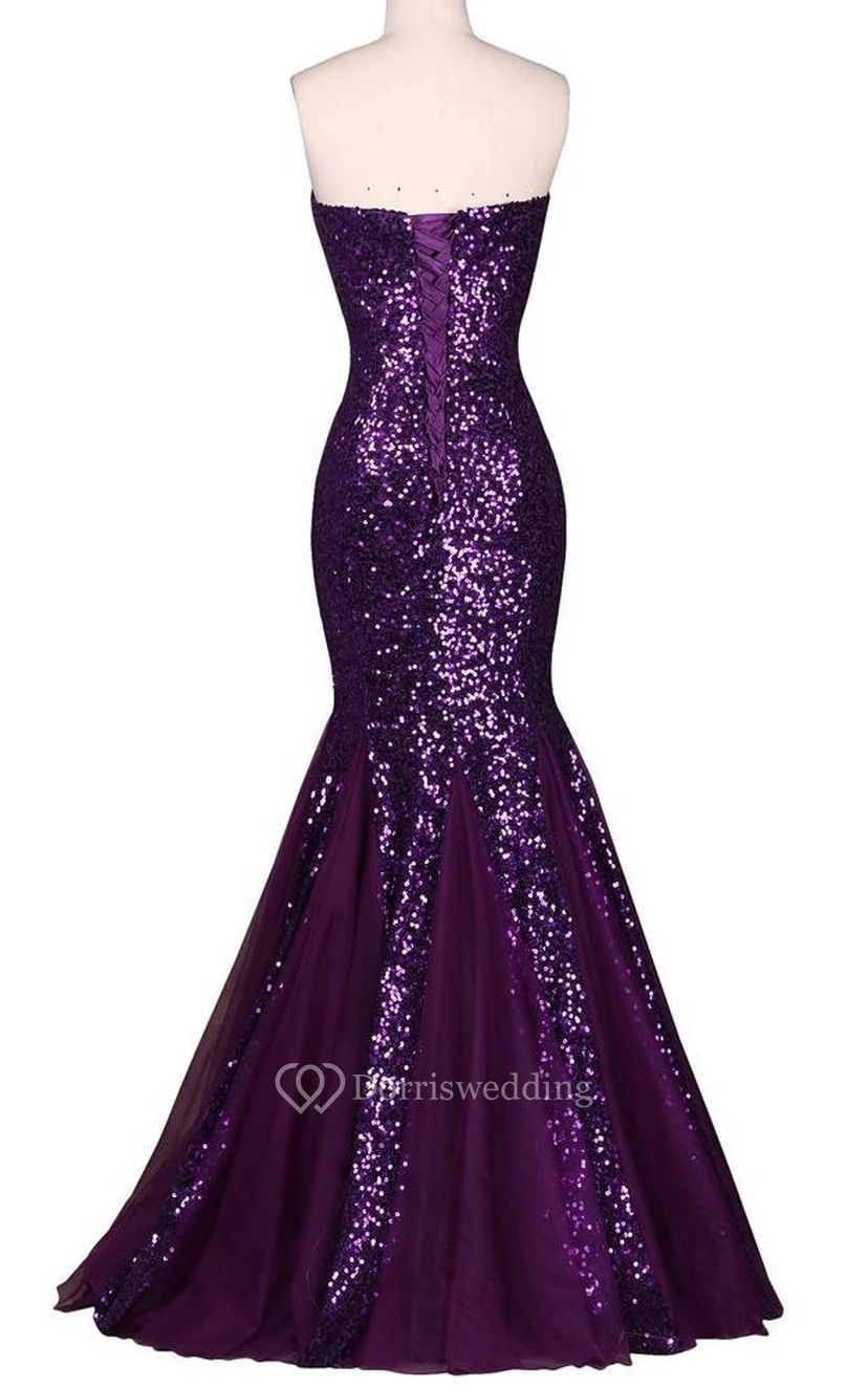 Sweetheart Sleeveless Lace-Up Back Sequins Dress view 2