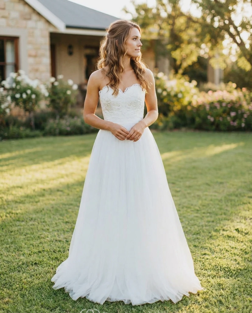 Robe de mariée bahaméenne en tulle et dentelle à décolleté cœur