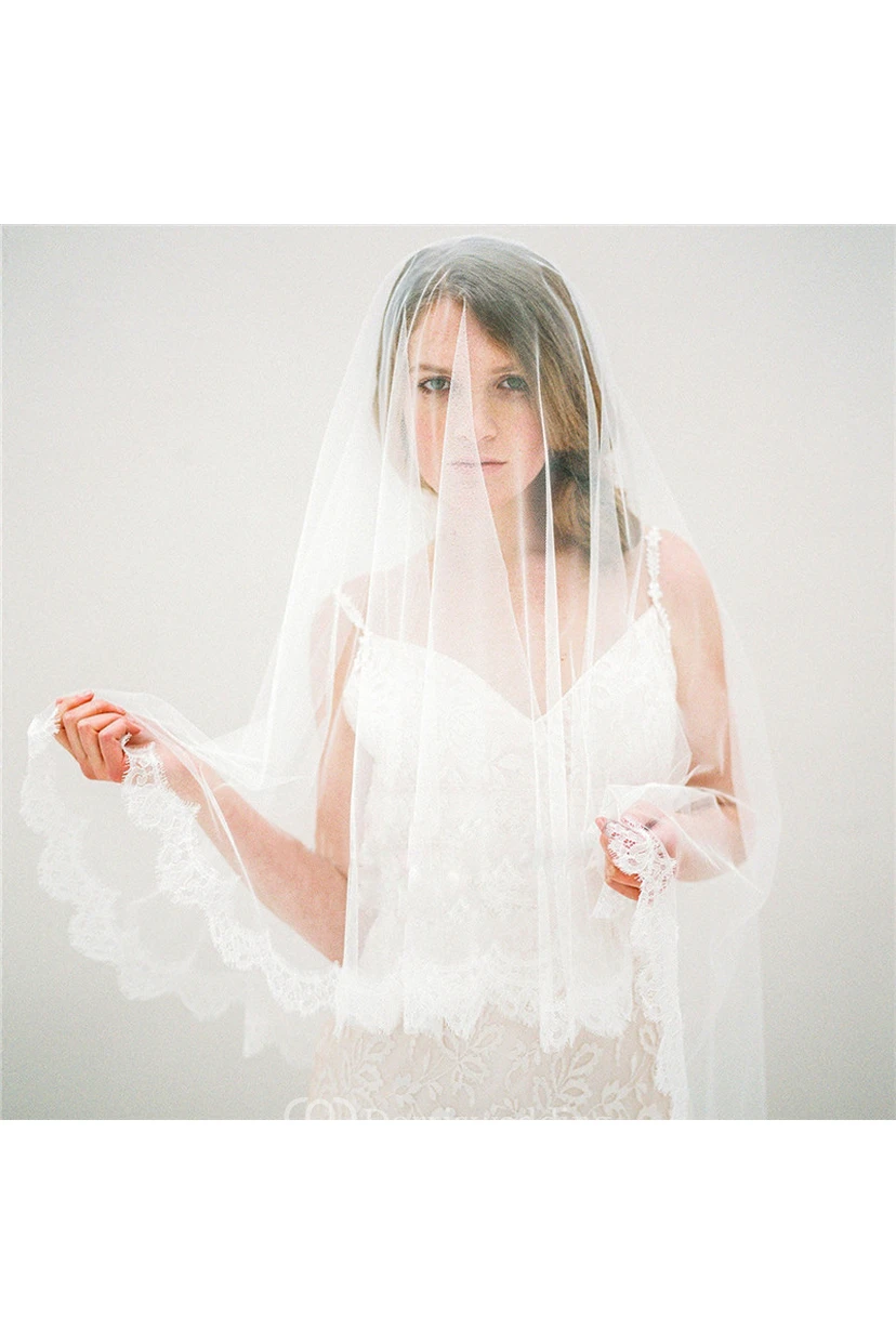 Soft Tulle Bride Veil with Lace Applique  view 2