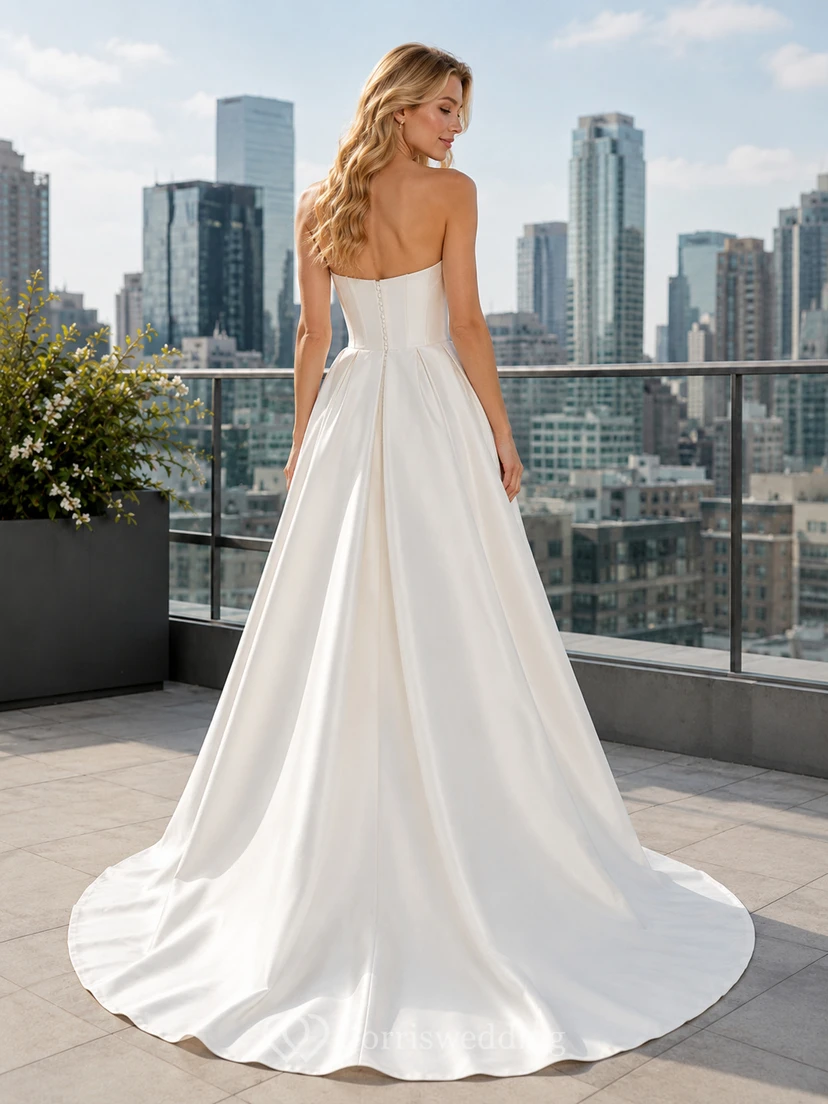 Structured Satin High Low Modern City Wedding Dress view 2