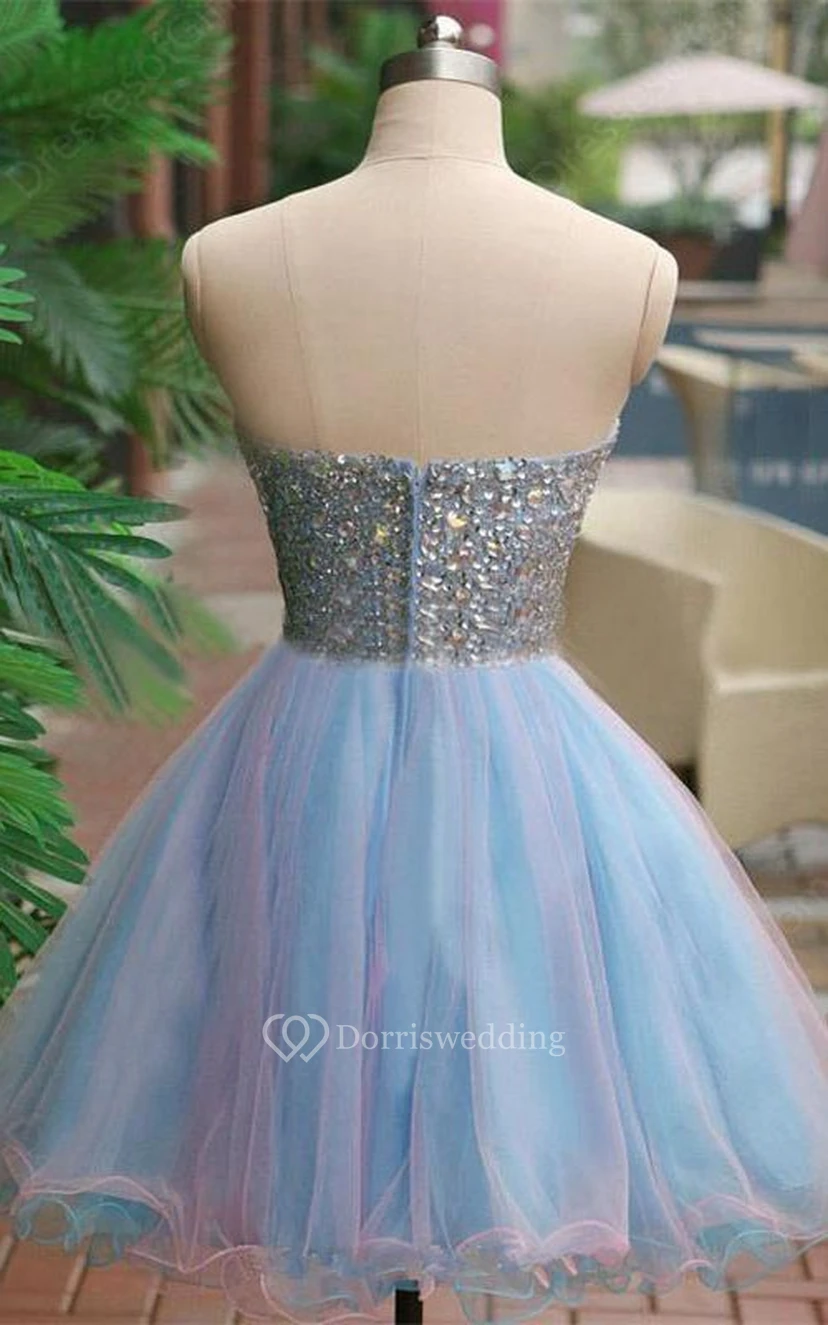 Funkelndes kurzes Tüllkleid in A-Linie mit Herzausschnitt view 2