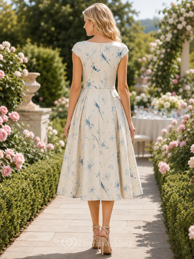 Dragonfly Print Garden Cap Sleeve A-Line Tea-Length Dress view 2
