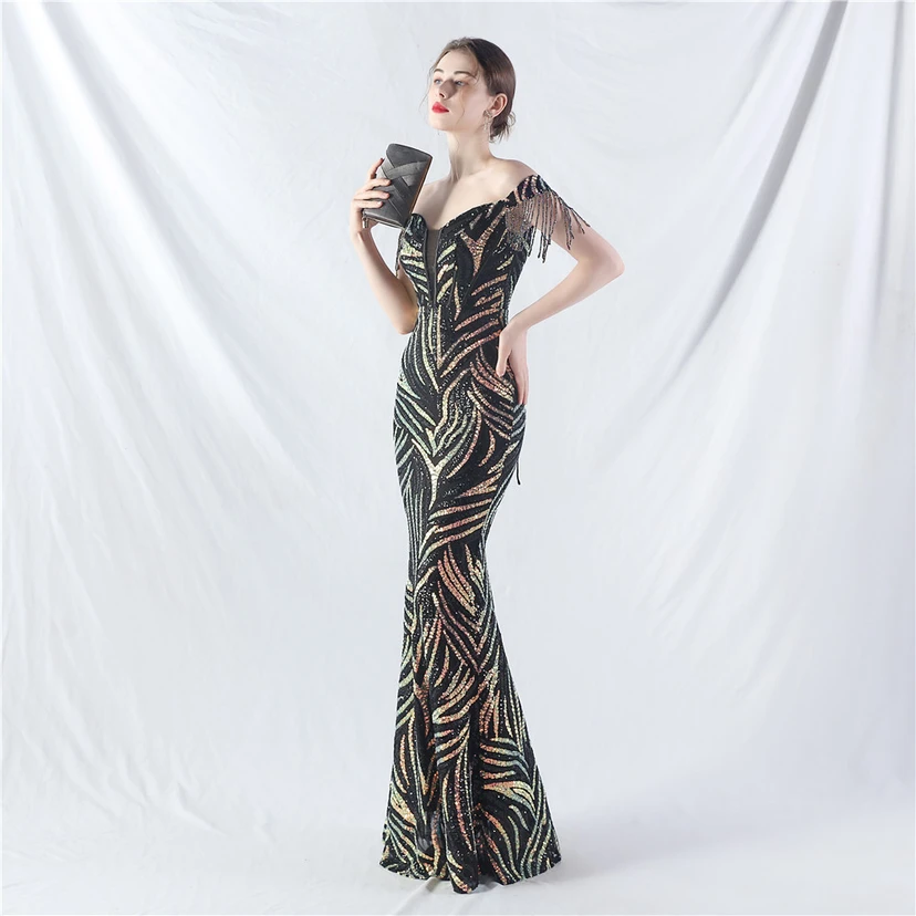 Palace Herringbone Waist Strap Heavy-Crafted Beaded High-End Evening Dress view 15