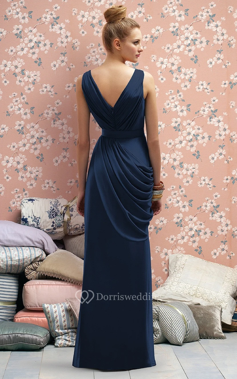Elegant V-Neck Chiffon Sleeveless Sheath view 2