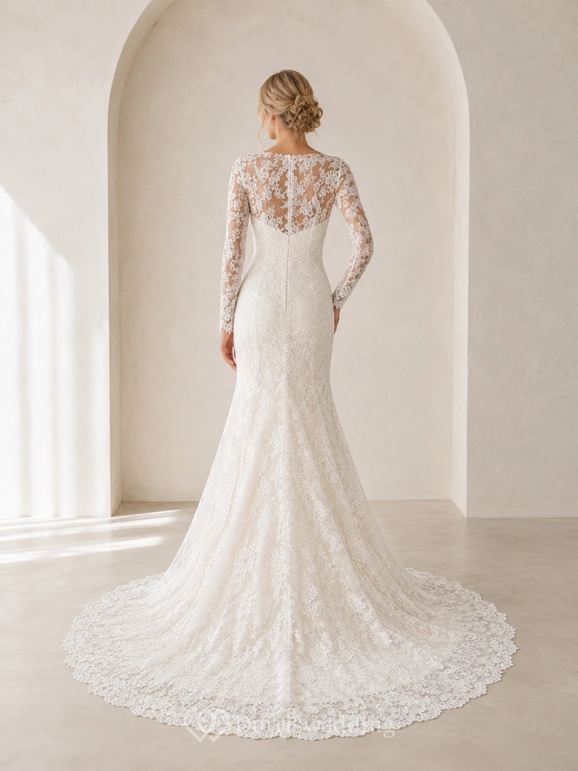 Boho-Hochzeitskleid, festlich, A-Linie, zweiteilig, mit Spitze und Schleppe view 2