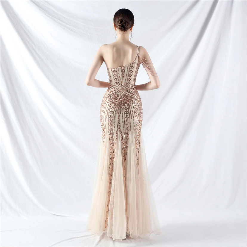 Robe de soirée haut de gamme ornée de perles de positionnement, de fleurs et de broderies en tulle. view 17