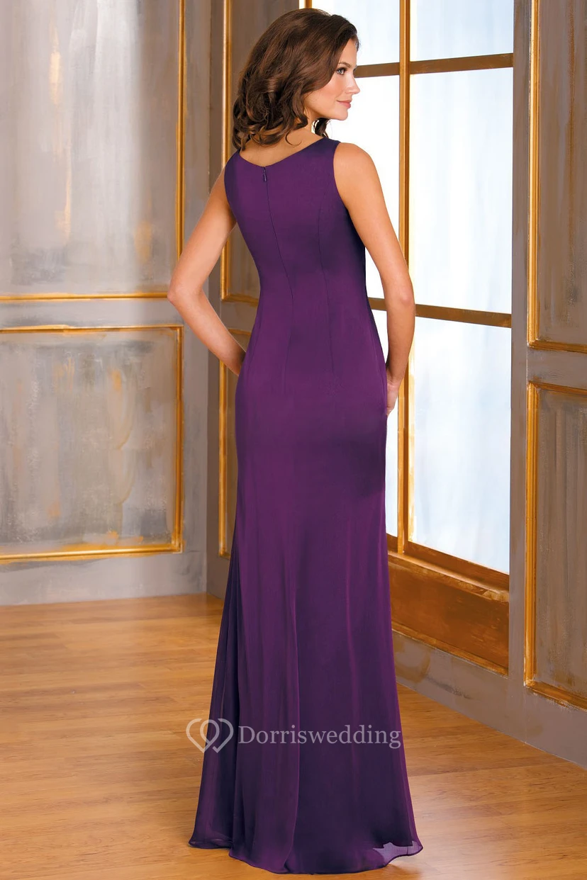 3-4 Sleeved Long Mother Of The Bride Dress With Ruffles And Beadings view 2