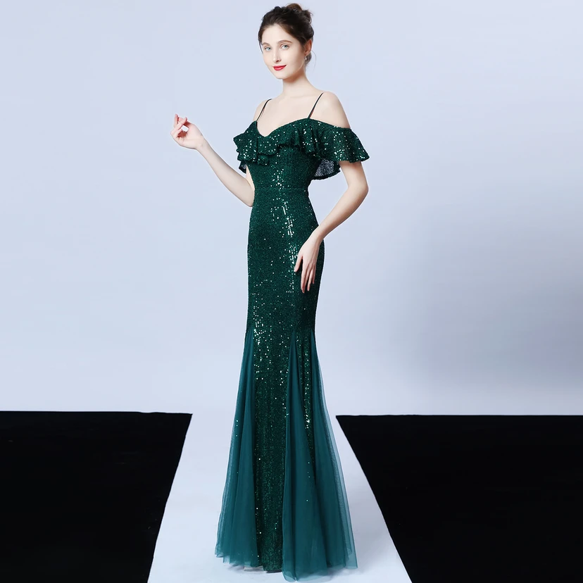 Robe de soirée élégante à franges et sequins en fil de polyester, style sirène, idéale pour un banquet ou une occasion spéciale automne. view 36