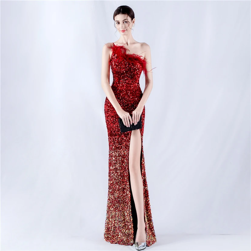 Robe de soirée en satin à baleines ornée de diamants et de fleurs, taille haute, pour réunion annuelle et mariage view 42