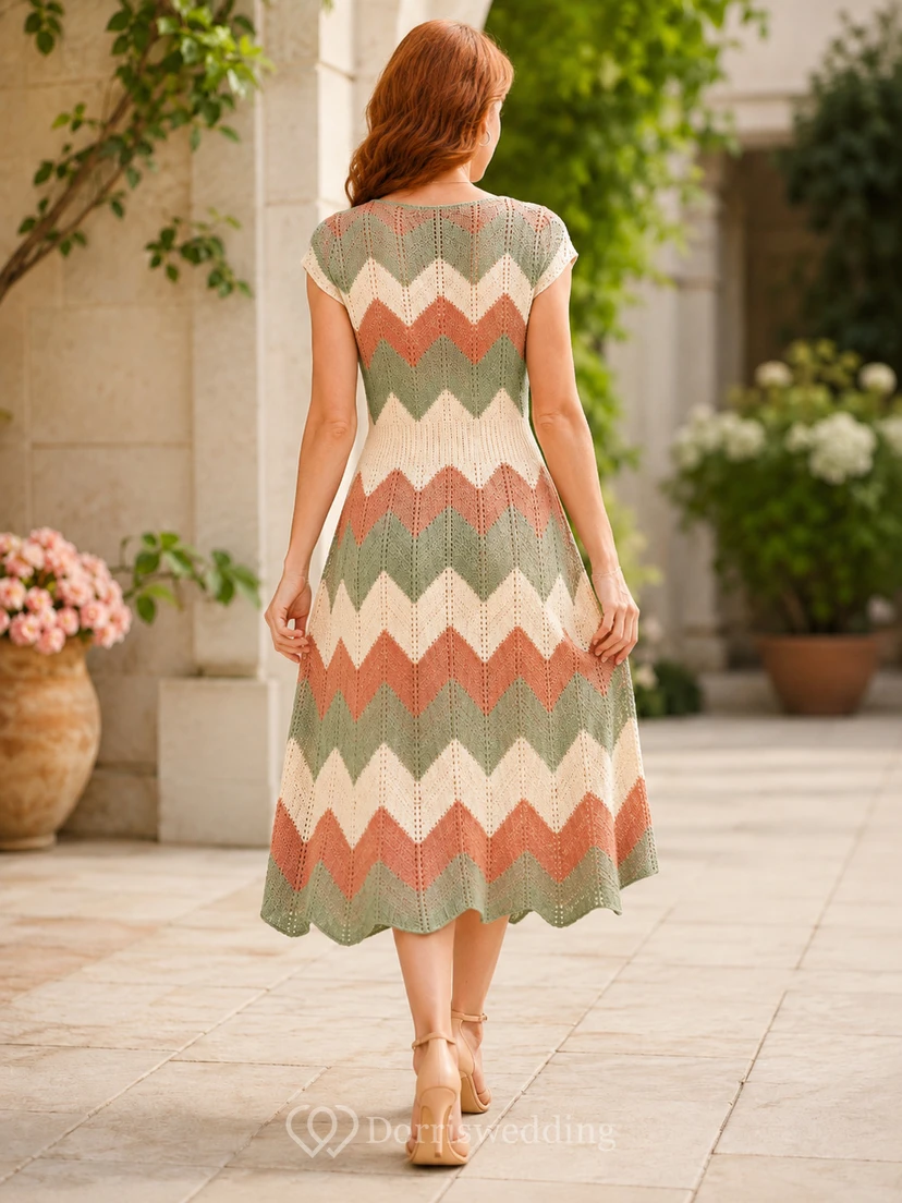 Vestido midi informal de manga corta con estampado de espiga color salvia view 2