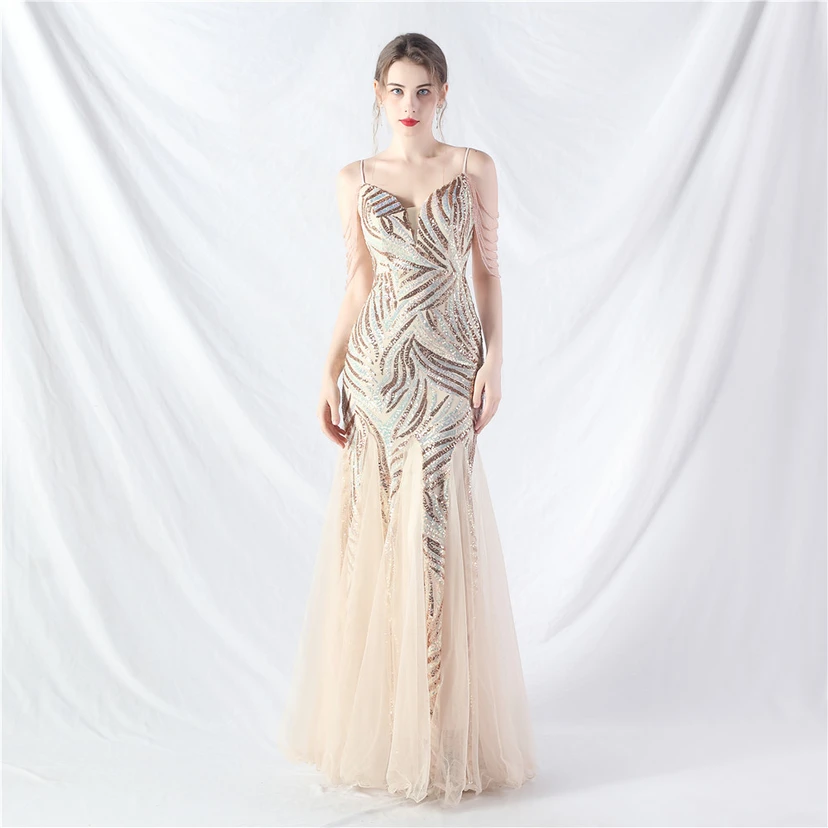 Layered Beads Spliced ​​Mesh High-End Evening Dress view 34