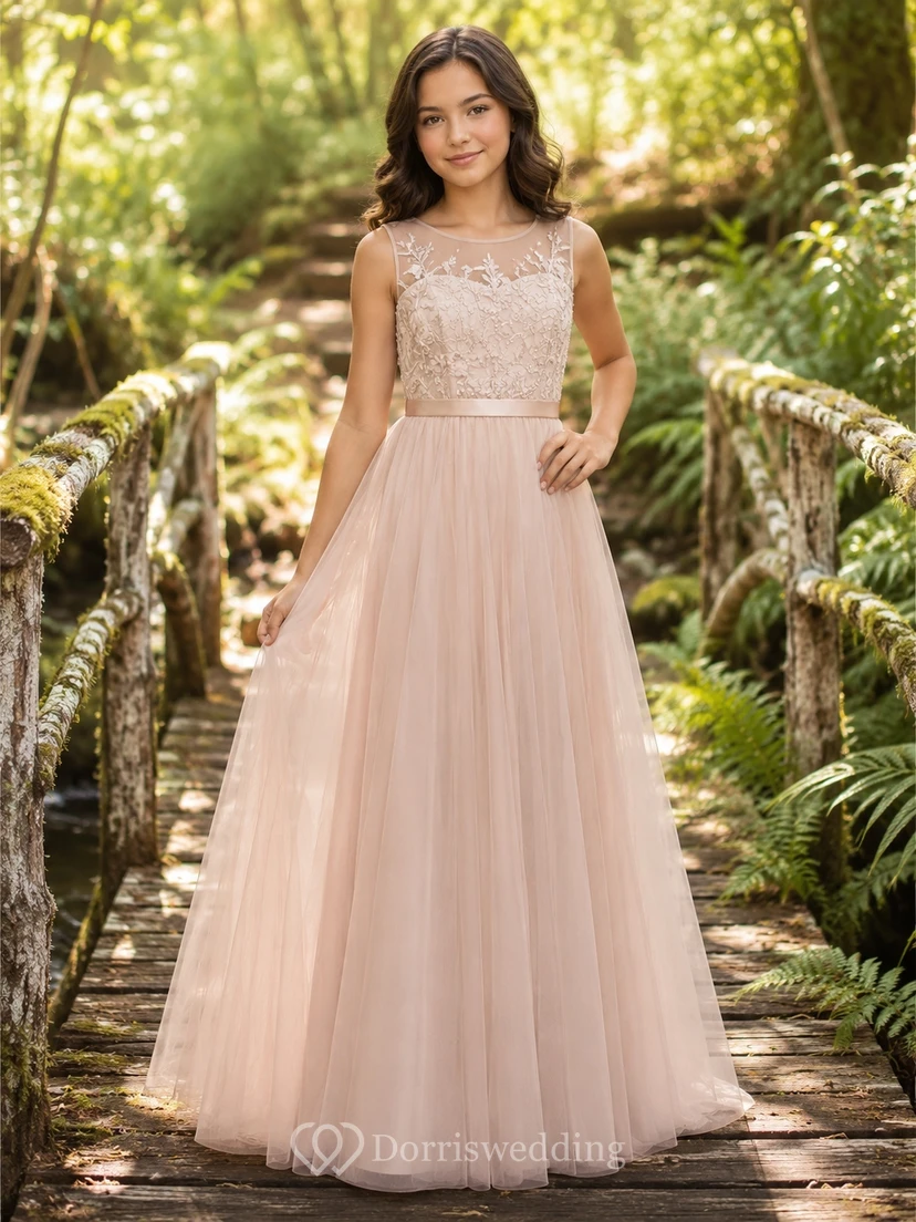 Rosafarbenes Brautjungfernkleid, A-Linie, V-Ausschnitt, ärmellos, mit Applikationen im Boho-Stil