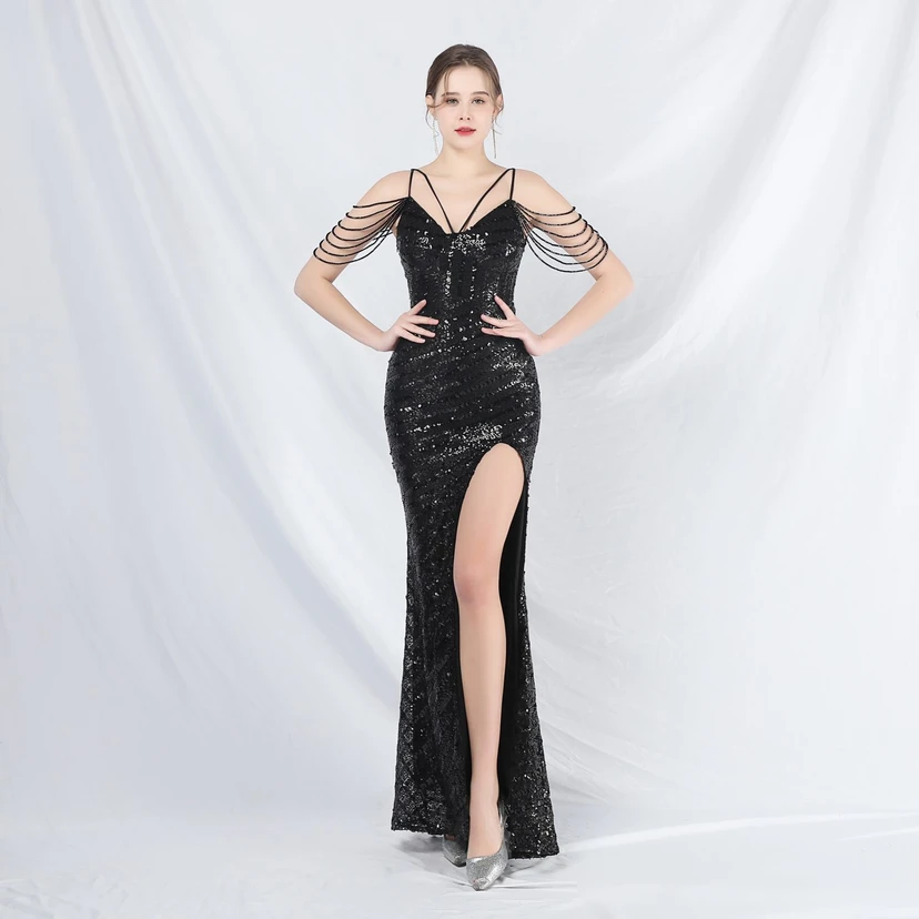 Craft Beaded Long Suspender Evening Dress view 10