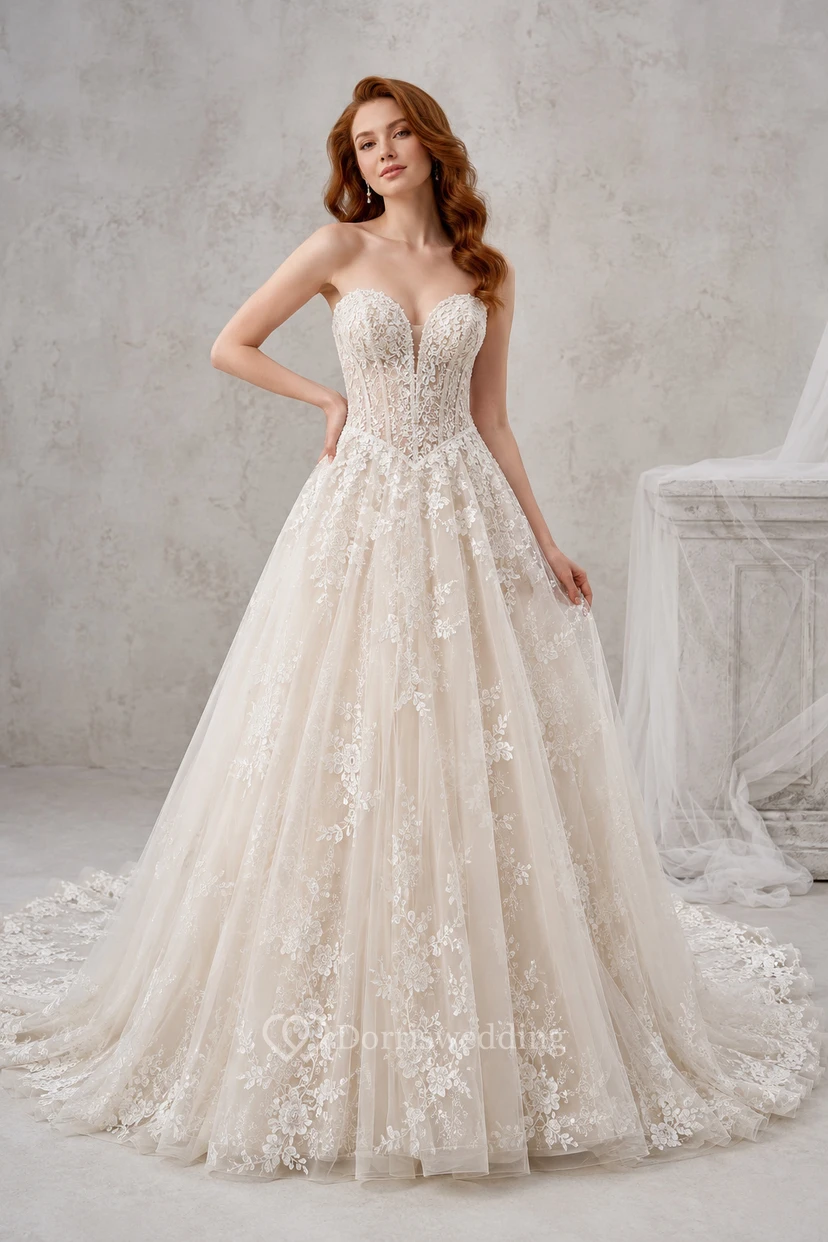 Strapless Lace Ball Gown Wedding Dress