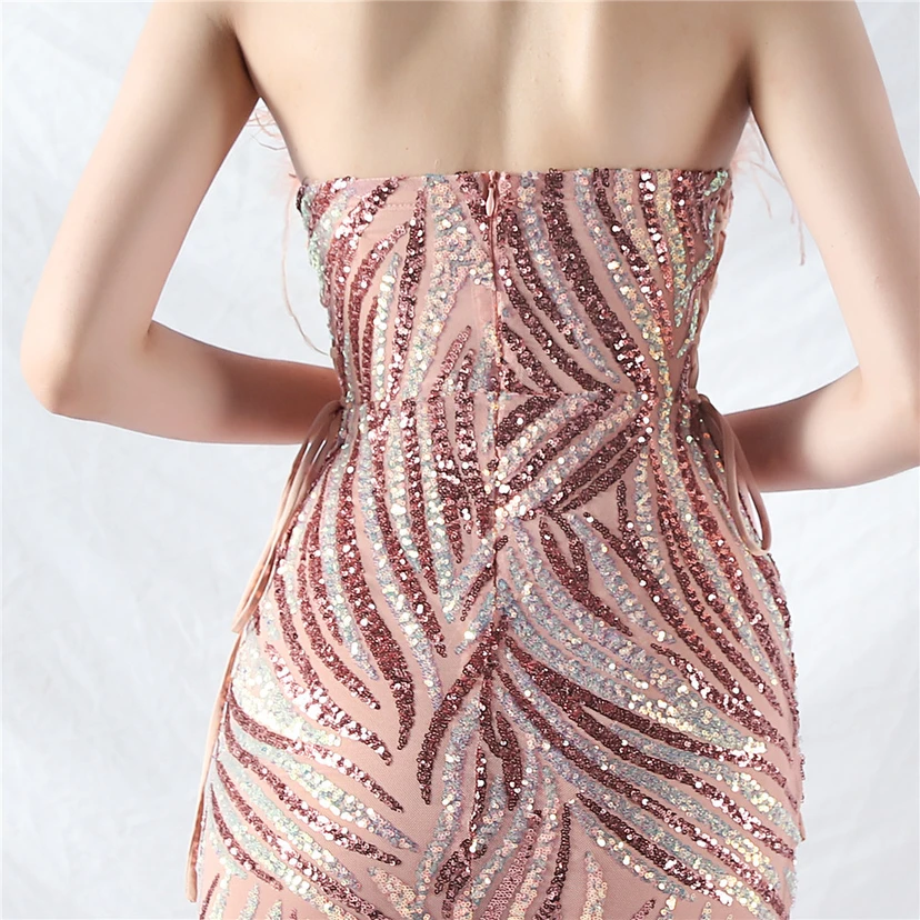 Double-Binding Rope-Binding Craft-Made Ostrich Feather Encrypted Laminated Beads High-End Evening Dress view 27