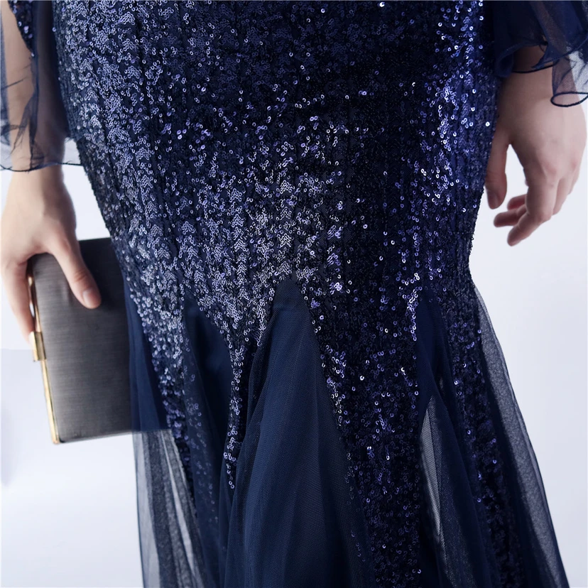 Vestido de noche con lentejuelas, bordado de malla encriptada, estilo artesanal de seda de pez y borde ondulado. view 16