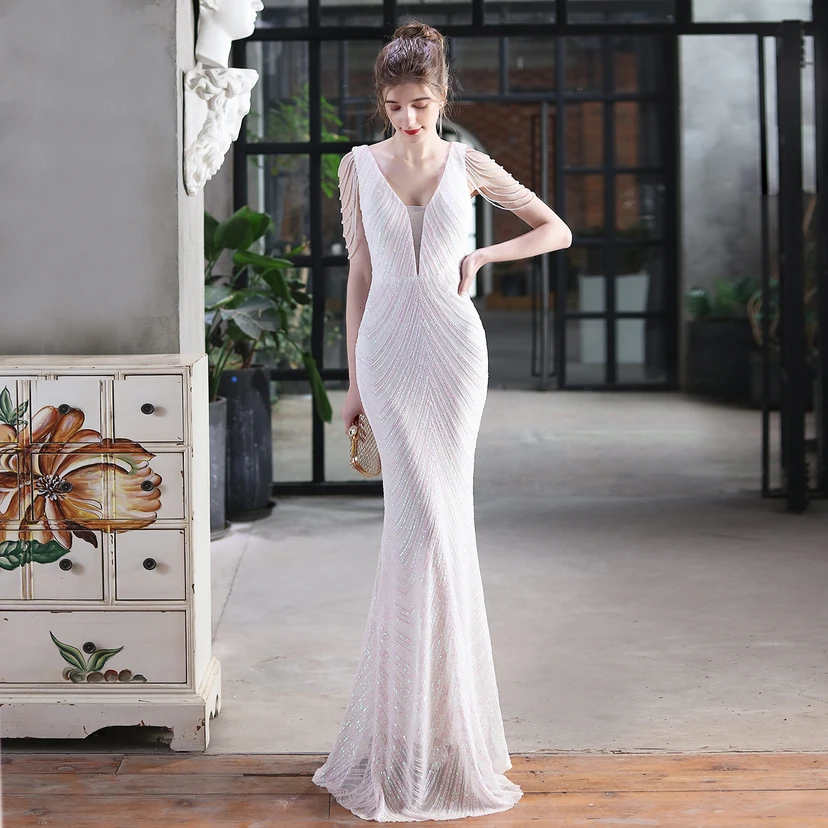 Paillettenbesetztes Meerjungfrauenkleid für Auftritte, Internet-Promi-Events, Bankette, Automodelle, Etikette, Abendkleid view 33