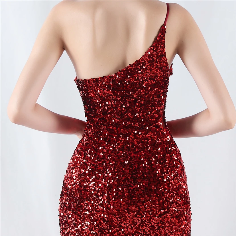 Sexy Abendkleid mit Samtsaum, Farbverlauf, Pailletten, hohem Schlitz und schräger Schulterpartie view 27