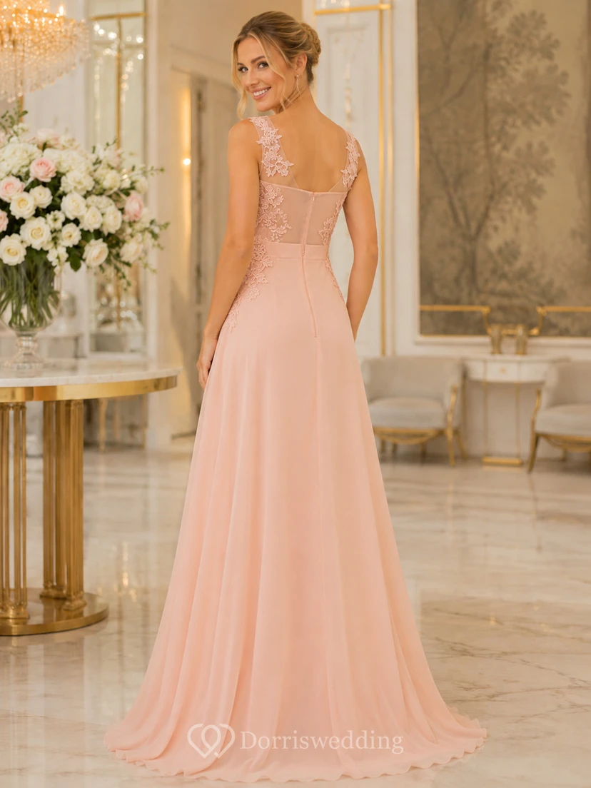 A-Linien-Maxikleid aus Chiffon und Spitze mit Perlenapplikationen, Reißverschluss view 2