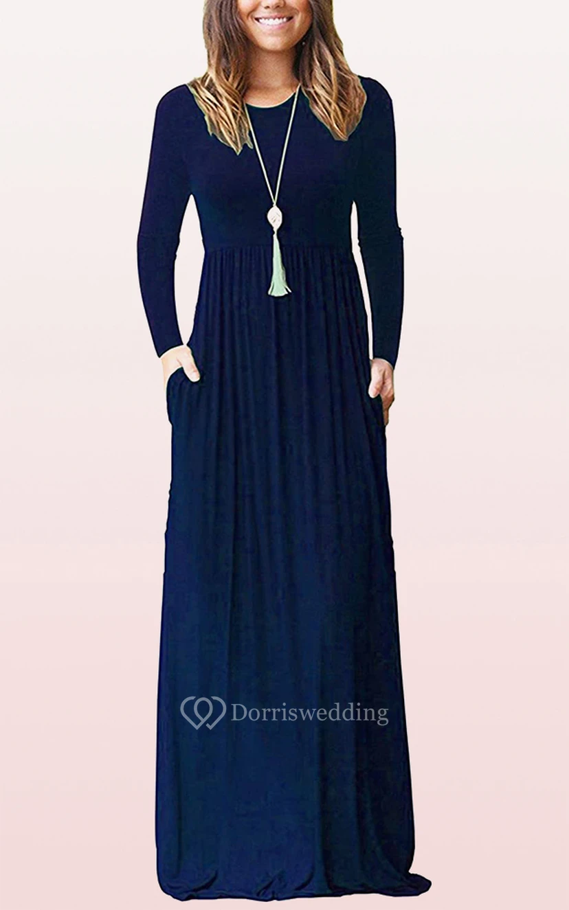 Elegantes Jersey-Gästekleid mit langen Ärmeln, U-Boot-Ausschnitt, A-Linie und Taschen view 10