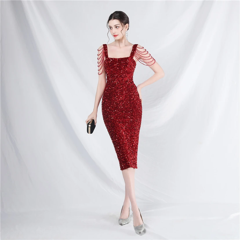 Craft Sequined Velvet Bottom Imitation Handmade Fantasy Sequin Evening Dress Daily Mini Dress view 35