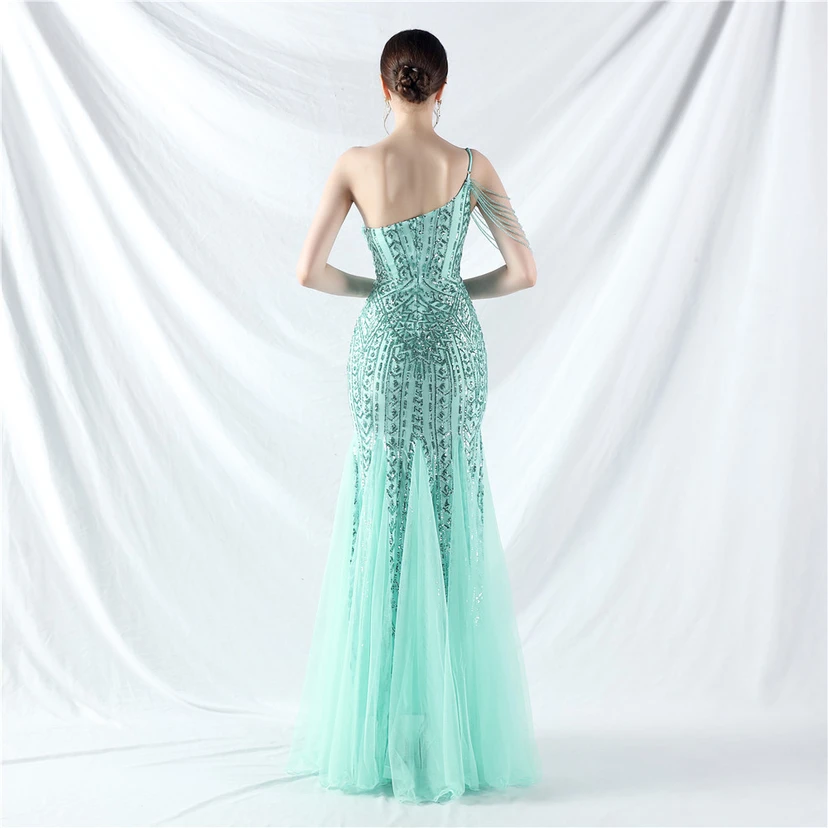 Robe de soirée haut de gamme ornée de perles de positionnement, de fleurs et de broderies en tulle. view 6