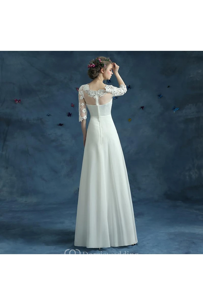 Elegant Lace Half Sleeve Wedding Dress Illusion Zipper Floor-length view 4