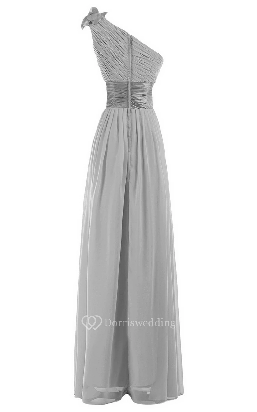 Einseitig schulterfreies Empire-Chiffonkleid mit Blume view 8