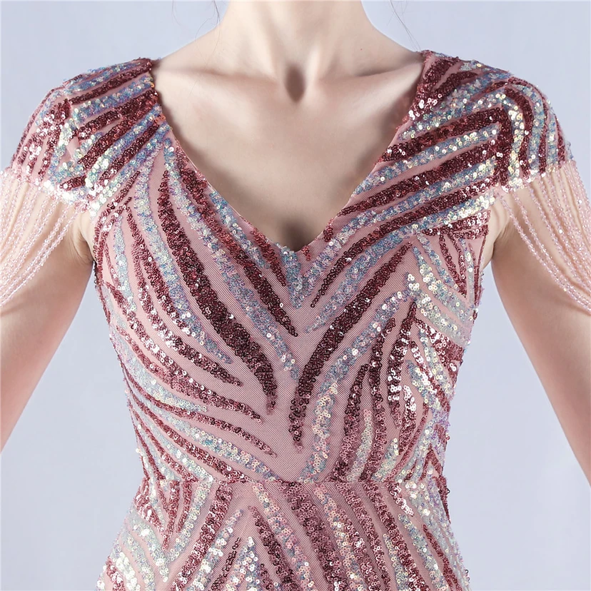 A-Line Big Swing Dress Skirt Encrypted Sequined Craft Beaded Evening Dress view 17