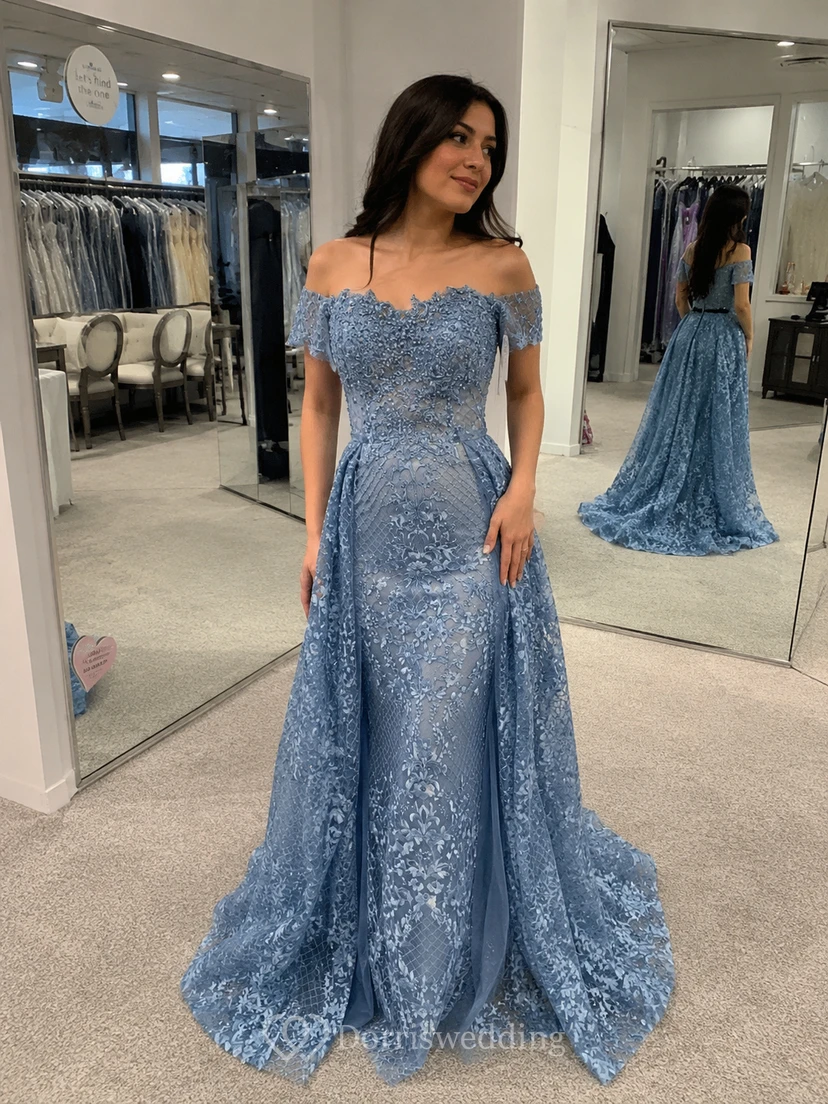 Robe de soirée élégante trapèze en dentelle, traîne brossée, sans manches, fermeture éclair et perles view 8