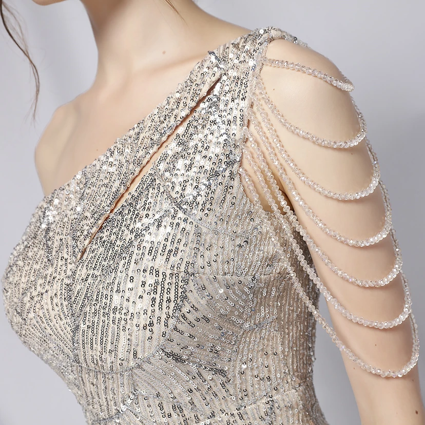 Vestido sexy con lentejuelas y escote cruzado en el pecho y la cadera, modelo de coche, casa, exposición, vestido de anfitriona de espectáculos view 7