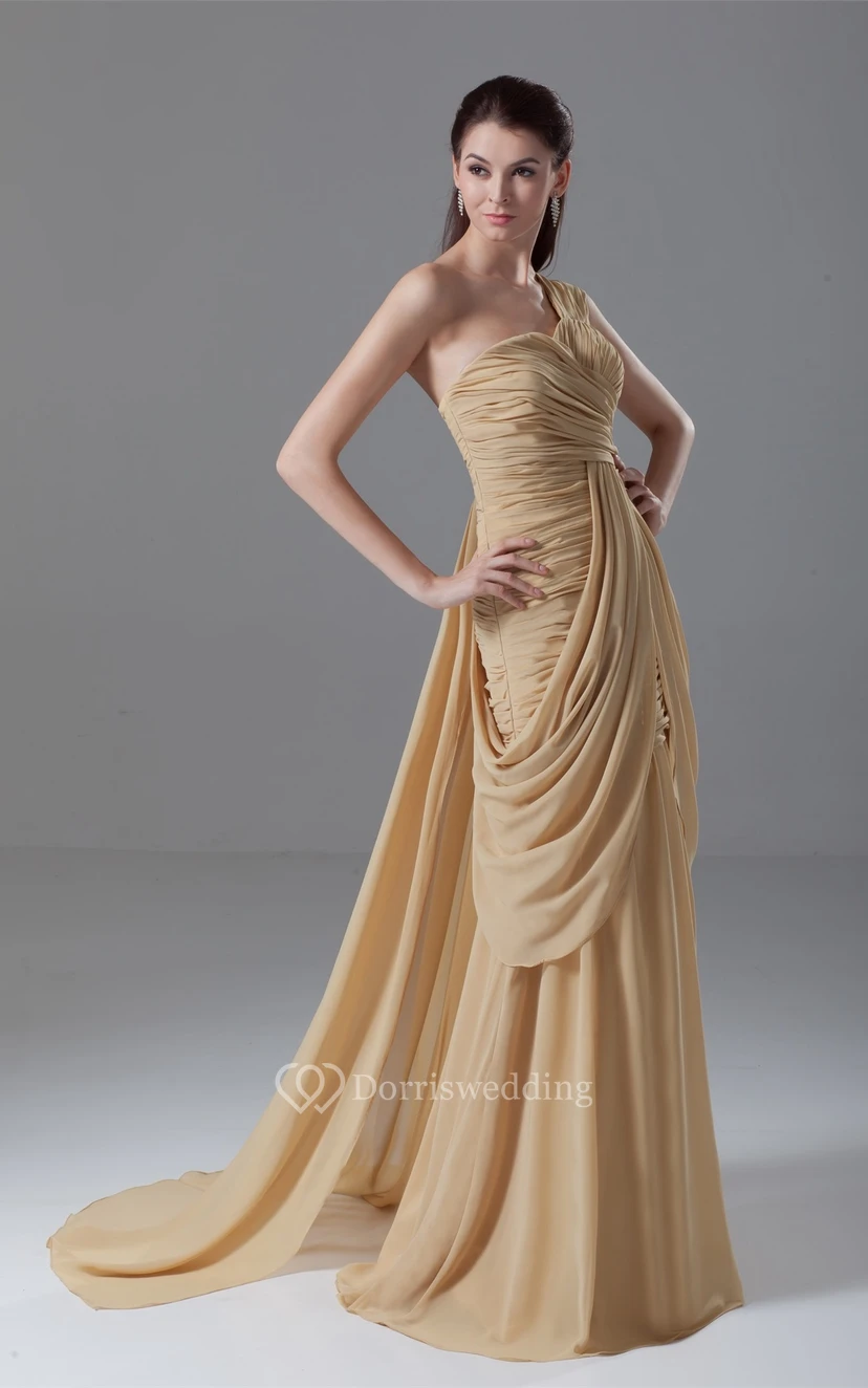 One-Shoulder Floor-Length Criss-Cross Gown With Draping view 6