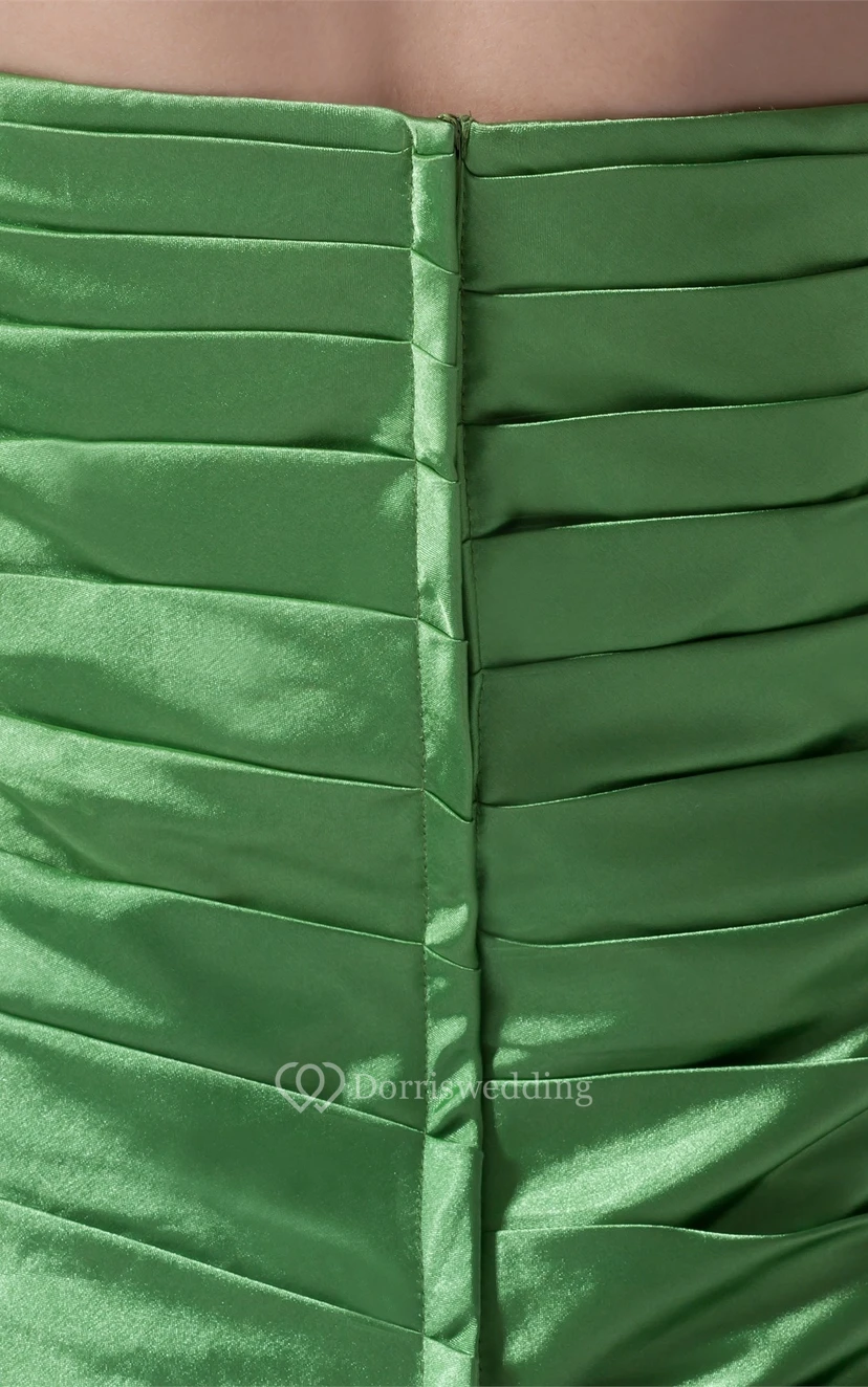 Strapless Floor-Length Satin Dress With Ruched Bodice view 7