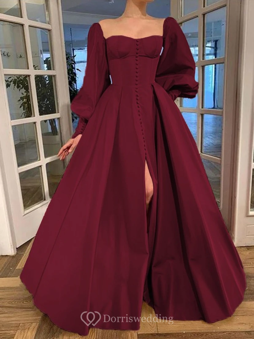 Elegantes Kleid im Vintage-Stil mit langen Puffärmeln, Empire-Stil und Schlitz vorne view 5