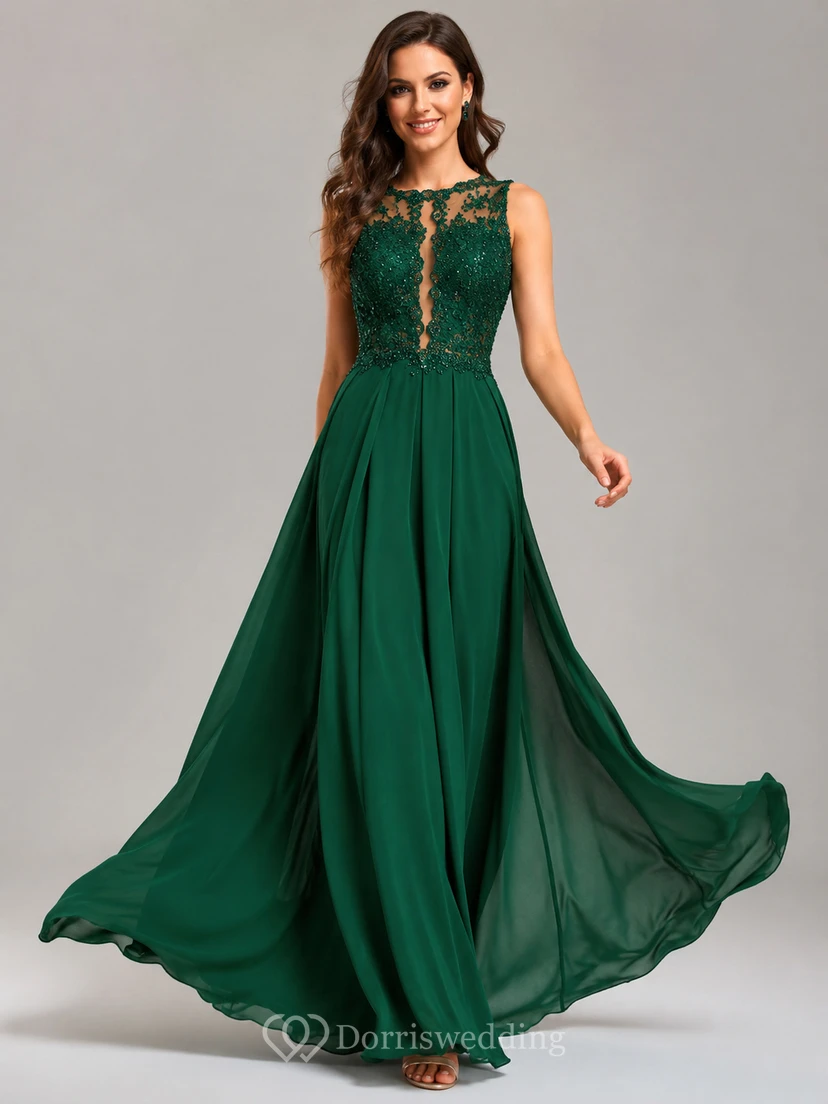 Elegant Beadings Lace Appliques Evening Dress A-line Floor-length view 3