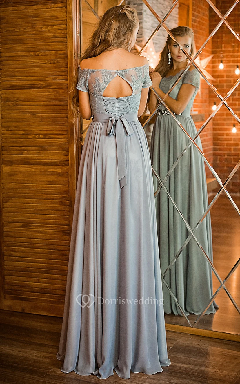 A-Line Short Jewel Short Sleeve Tulle Ruffles Beading Keyhole Dress view 2