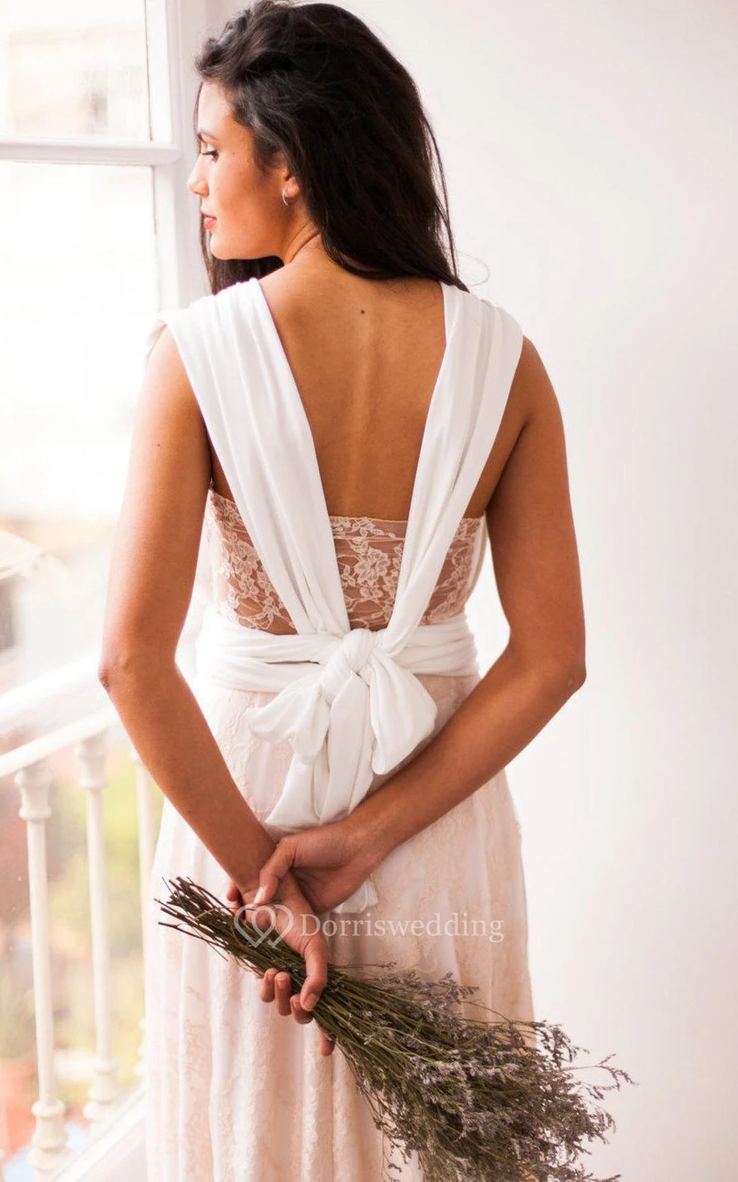 Vestido de novia rústico de encaje rosa cuarzo rosa, vestido de novia de encaje rosa pálido, vestido de novia de encaje beige rosa view 2