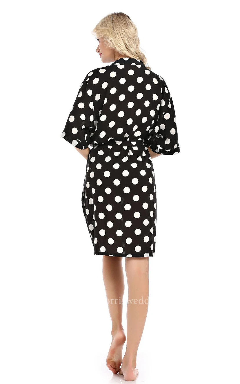 Polka Dot Bride Bridesmaid Half Sleeved Short Robe view 2