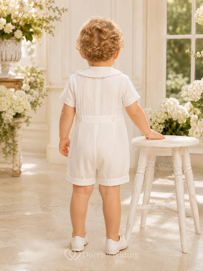 Barboteuse de baptême à manches courtes et col à plis croisés blancs pour bébé garçon view 2